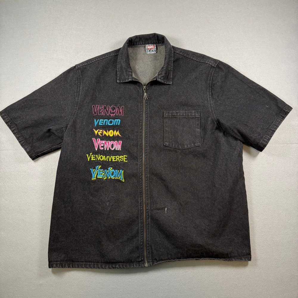 Shoe Palace Marvel Venom Spiderman Denim Shirt Mens L Black Full Zip Graphic